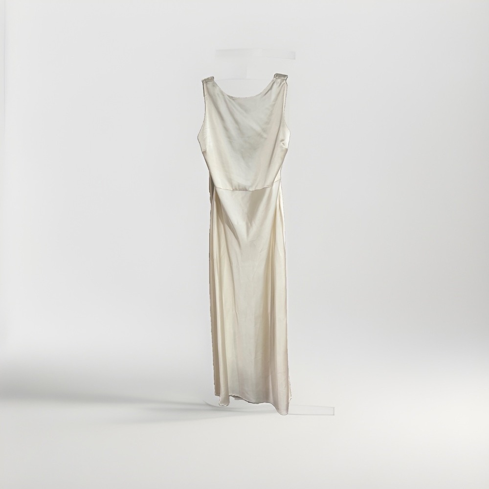 Forever 21 Womens Dress XL Cream Silky Stretch Long Midi Maxi EUC W07